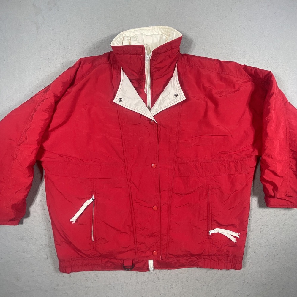 Woolrich Puffer Jacket Women XL Relaxed Red White Insulated Made USA 90s - Picture 3 of 13